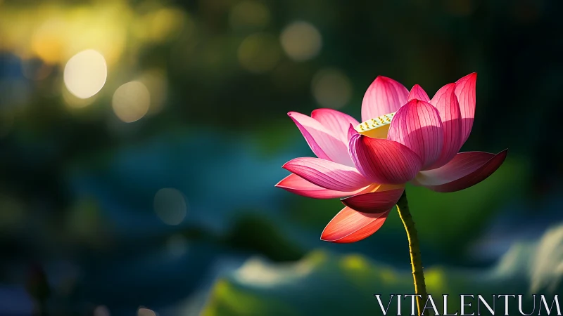 Lotus flower rendered with gradient pink coloration against bokeh background