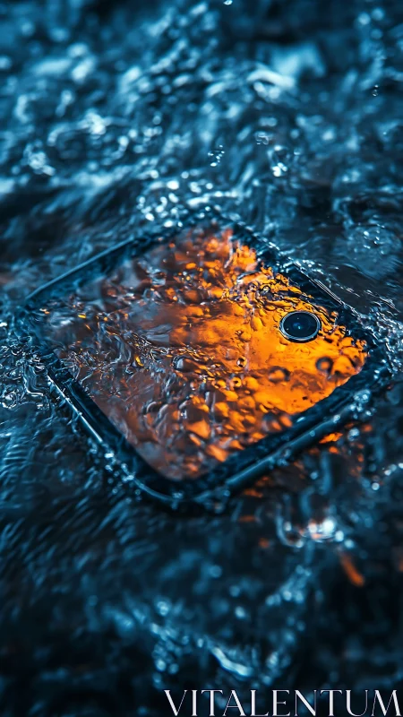 Molten goldfish floats through liquid sapphire dreamscape