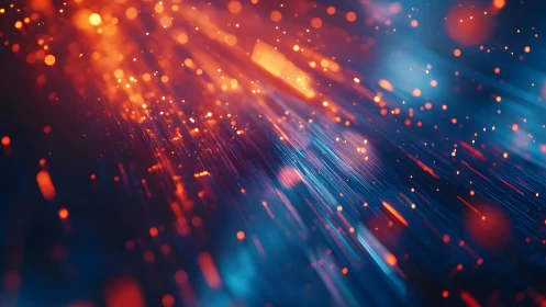 Dynamic abstract light streaks in vibrant orange and blue digital art.