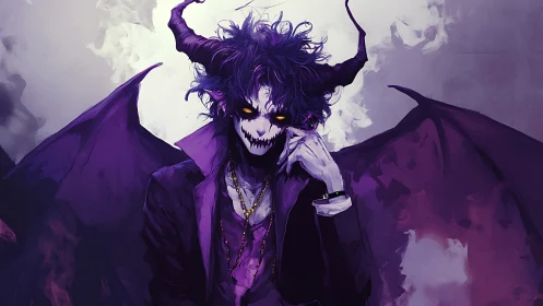 Horned demonic figure in violet tonal digital rendering.