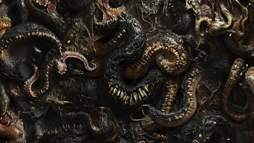 Nightmare menagerie of slick fangs, writhing teeth, and coils.