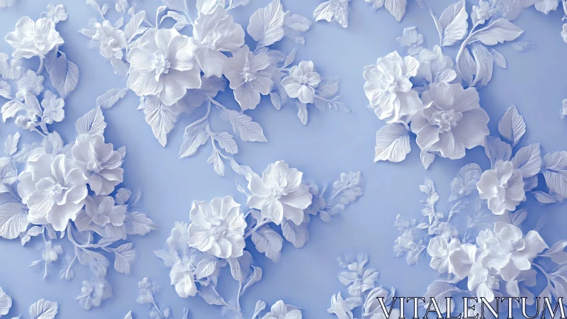 White Floral Sculptures Float Against Periwinkle Dreams