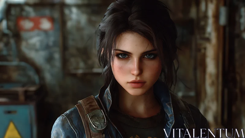 Determined wasteland survivor stands in gritty industrial light