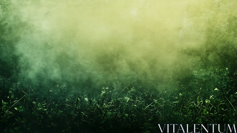 Lush green grass rises beneath a hazy golden sunrise sky