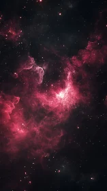 Crimson nebula billows like cosmic ink in star-salted dark