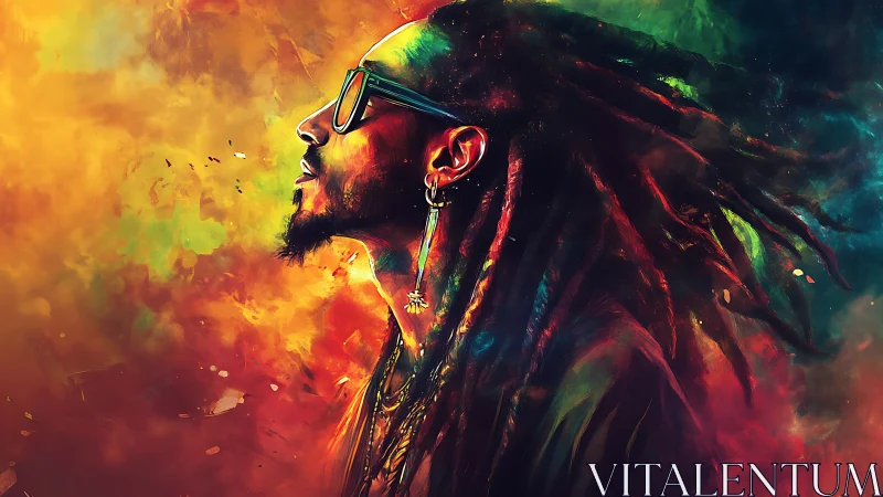 Vibrant side profile of man with dreadlocks in color burst