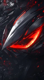 Cybernetic visor glows with molten red energy shards