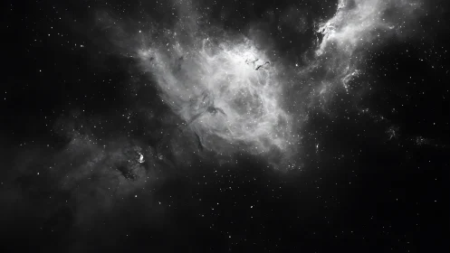 Monochrome nebula dust cloud with scattered starfield detail.
