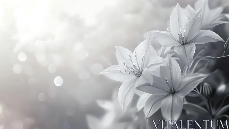 White lilies captured in soft monochromatic tone.