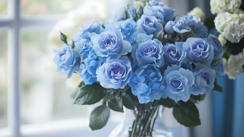 Serene Blue Roses by the Window.