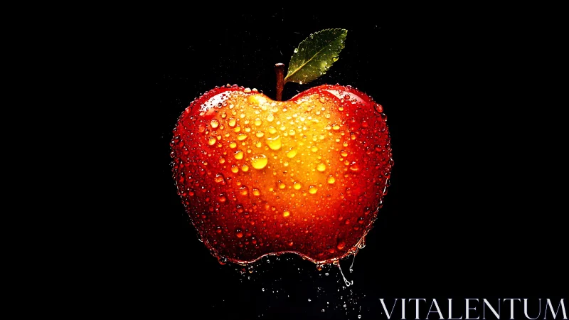 Drenched apple heart gleams like a tiny sunrise in space