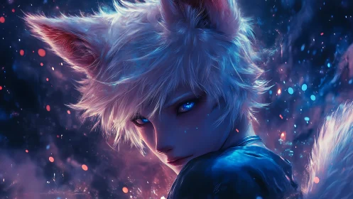 Starlit fox‑eyed rogue in neon twilight embers gaze.