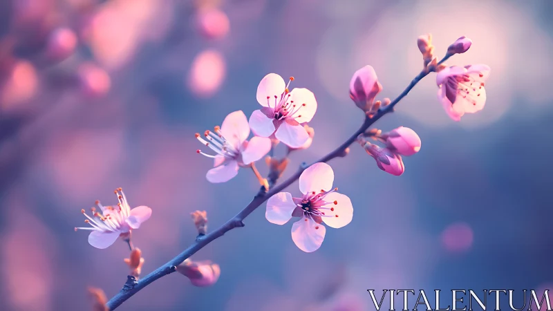 Cherry Blossoms Bloom Soft Against Dreamy Purple Sky