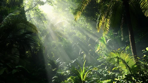 Sunlit jungle sanctuary where quiet green life shimmers.