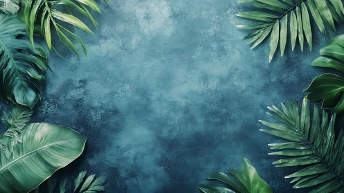 Tropical foliage border on textured teal painted backdrop.