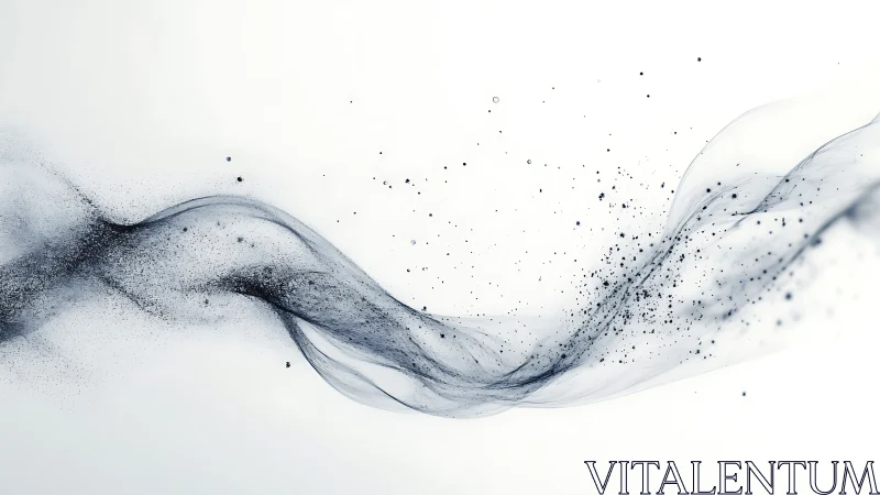 Ethereal charcoal wave swirling through white void space.