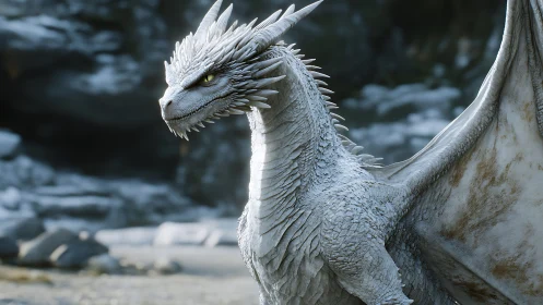 Icy silver dragon profile with cinematic detailed scales.