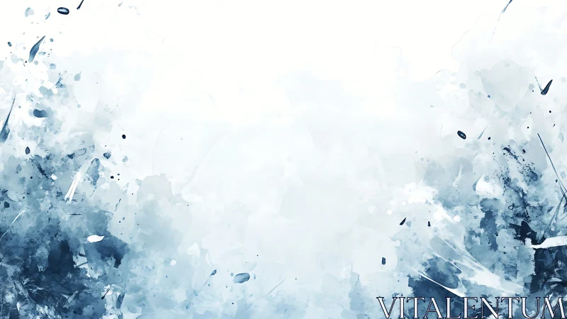 Azure watercolor splashes frame luminous white space.