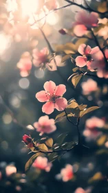 Soft-Focus Pink Blossoms Among Golden Branches