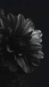 Monochrome Dahlia Bloom Against Black Void