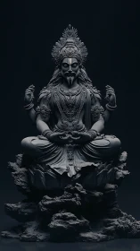 Serene multi-armed deity statue resting in quiet shadows.