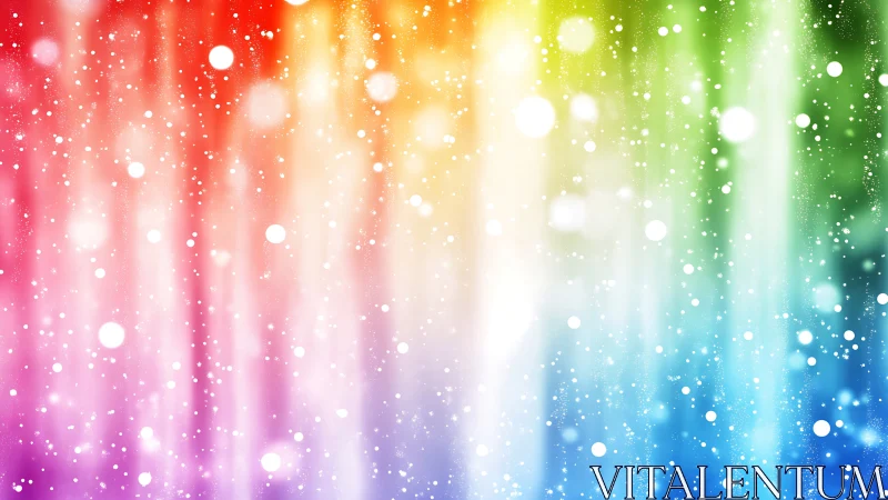Prismatic light curtains with drifting bokeh snowfall glow.