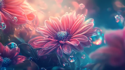 Glowing Daisies Dancing in Dewdrops and Light.