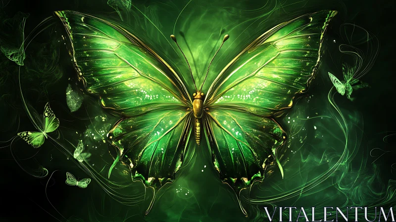 Luminous emerald butterfly rendered with high-gloss digital effects