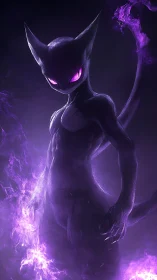 Digital painting of a luminous psychic feline entity in violet haze.