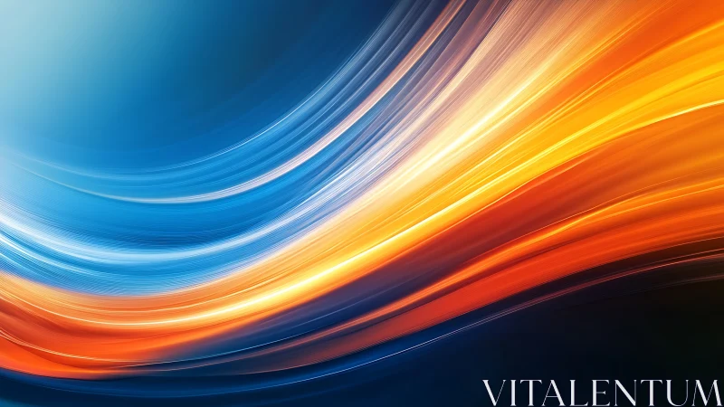 Dynamic blue and orange light streaks in flowing motion art.