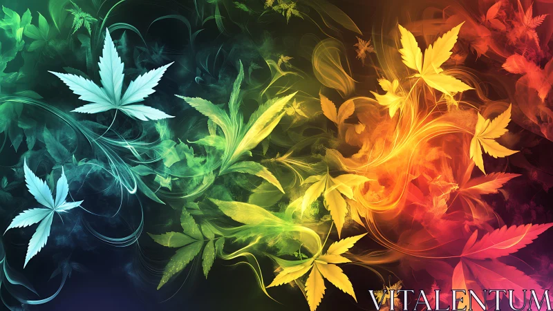 Dancing rainbow leaves swirl gently across a glowing night