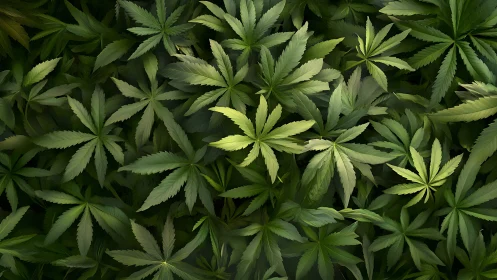 Layered cannabis foliage pattern in digital painting style.