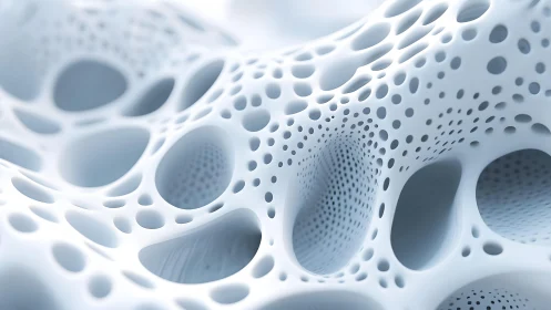 Abstract 3D Render of Porous Organic Structure in Soft Blue Tones.