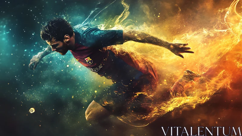 Digital illustration of soccer player in dynamic motion blur.