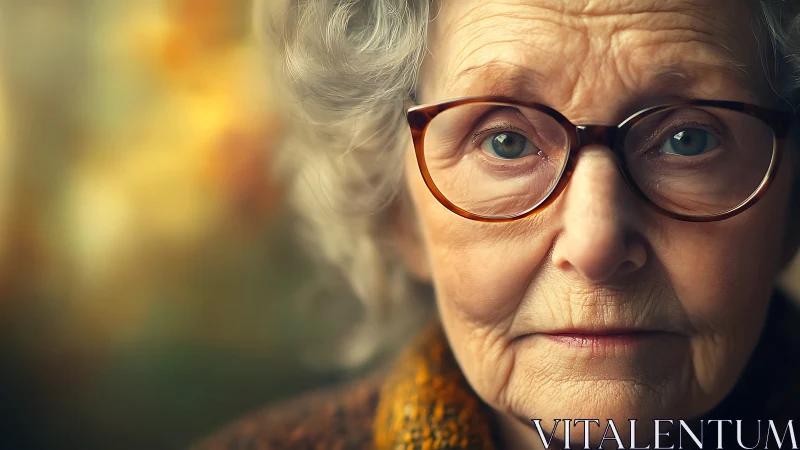 Elderly woman&rsquo;s thoughtful gaze glows in soft autumn light