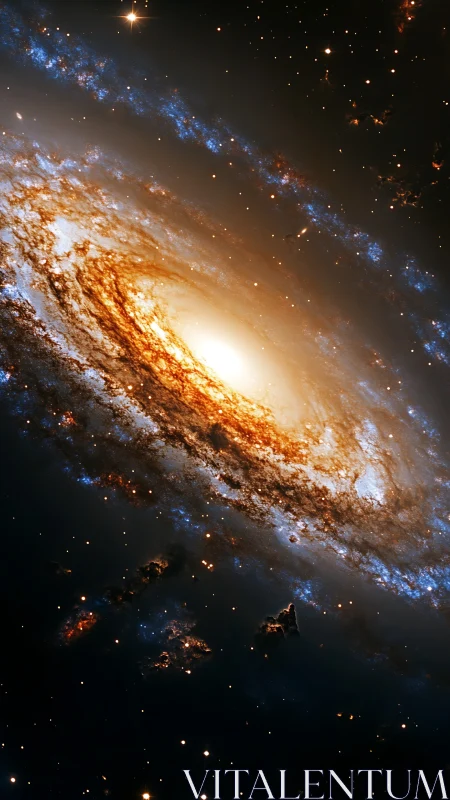 Spiral galaxy core glows amid dense dust lanes and starfields