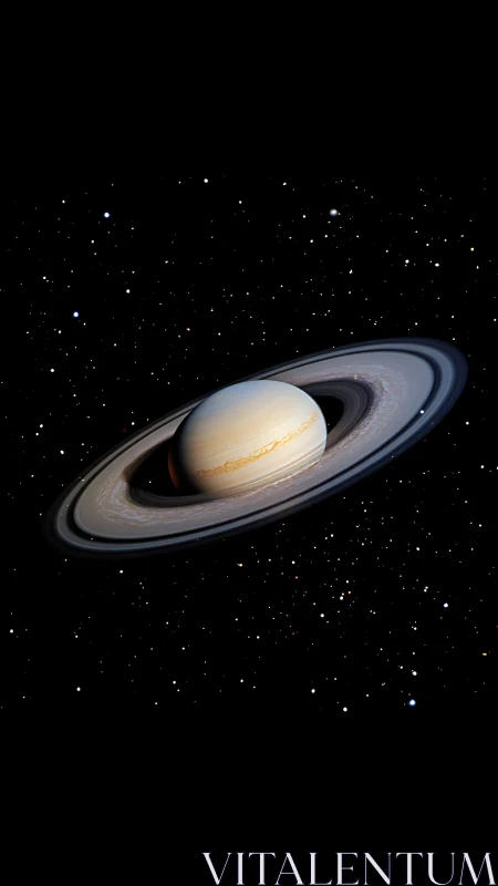 Saturn with detailed ring system against star field.