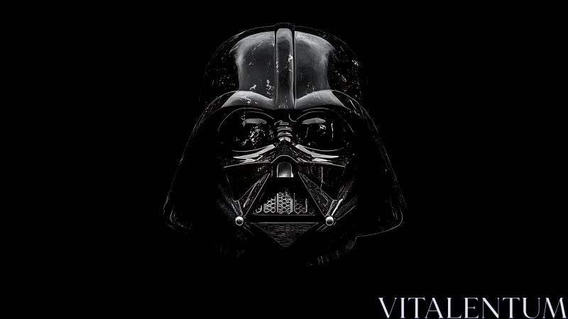 Symmetrical black helmet portrait rendered in high contrast