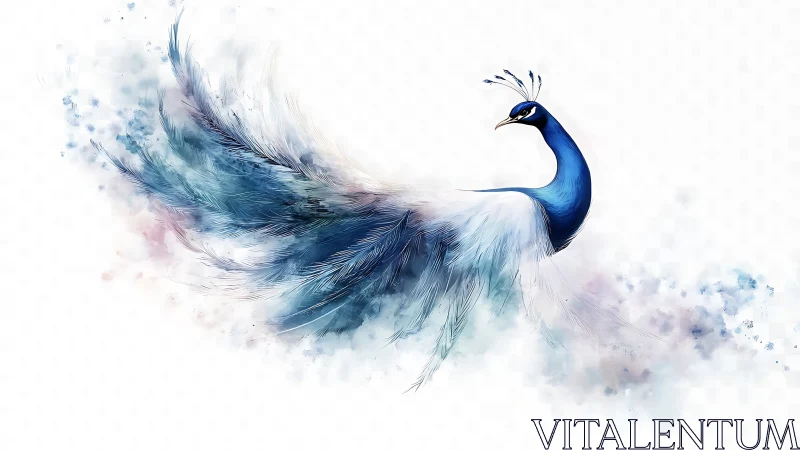 Digital illustration presents stylized blue peacock profile
