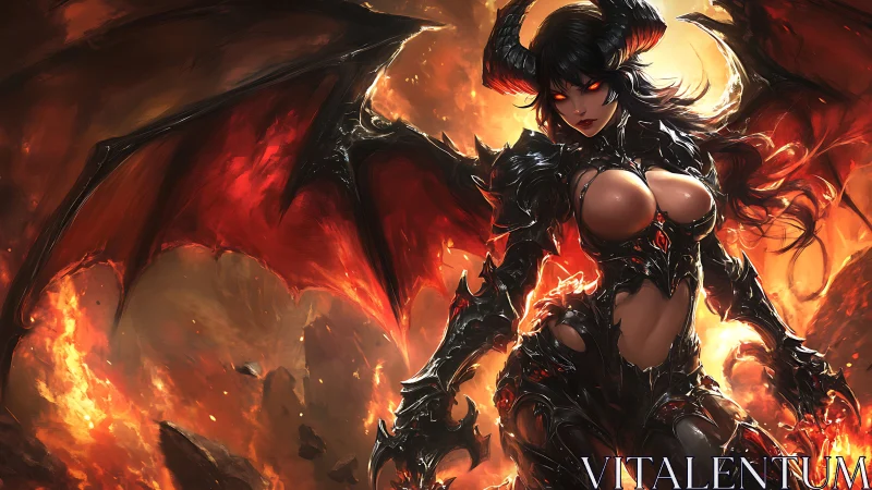 Fierce demon warrior rising from swirling molten fire.