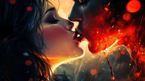 Luminous Intimacy: Digital Portrait with Neon Glow Effect.