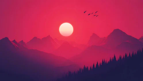 Crimson dusk sun crowns neon-kissed mountain kingdoms.