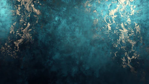 Ornate teal damask texture with distressed metallic patina.