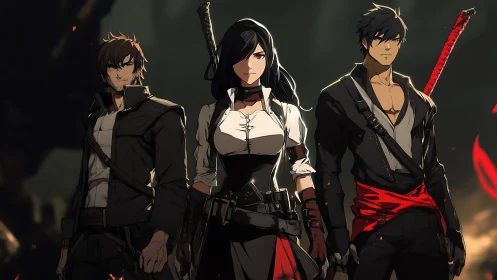 Warrior trio stands united against a looming, fiery threat