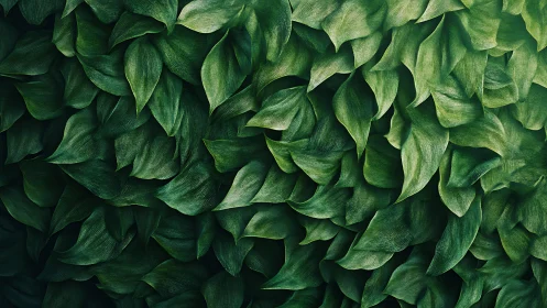 Overlapping botanical leaves form dense monochrome green field