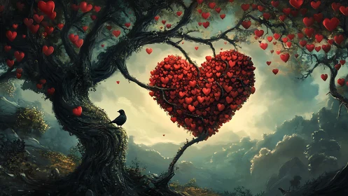 Arboreal Cardiomorphic Composition: Tree-Scaled Heart Structure.