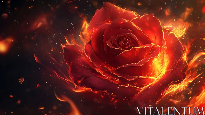 Incandescent molten rose bloom with eruptive fiery core