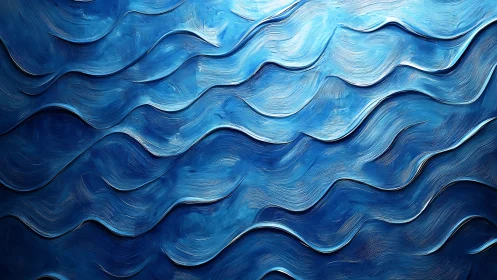 Textured blue wave abstraction in layered oil strokes.