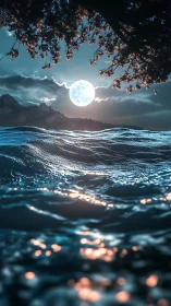Lunar backlight sculpts dynamic ocean swells in cool spectrum