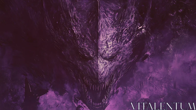 Digital painting of a demonic maw in fractured violet chiaroscuro.